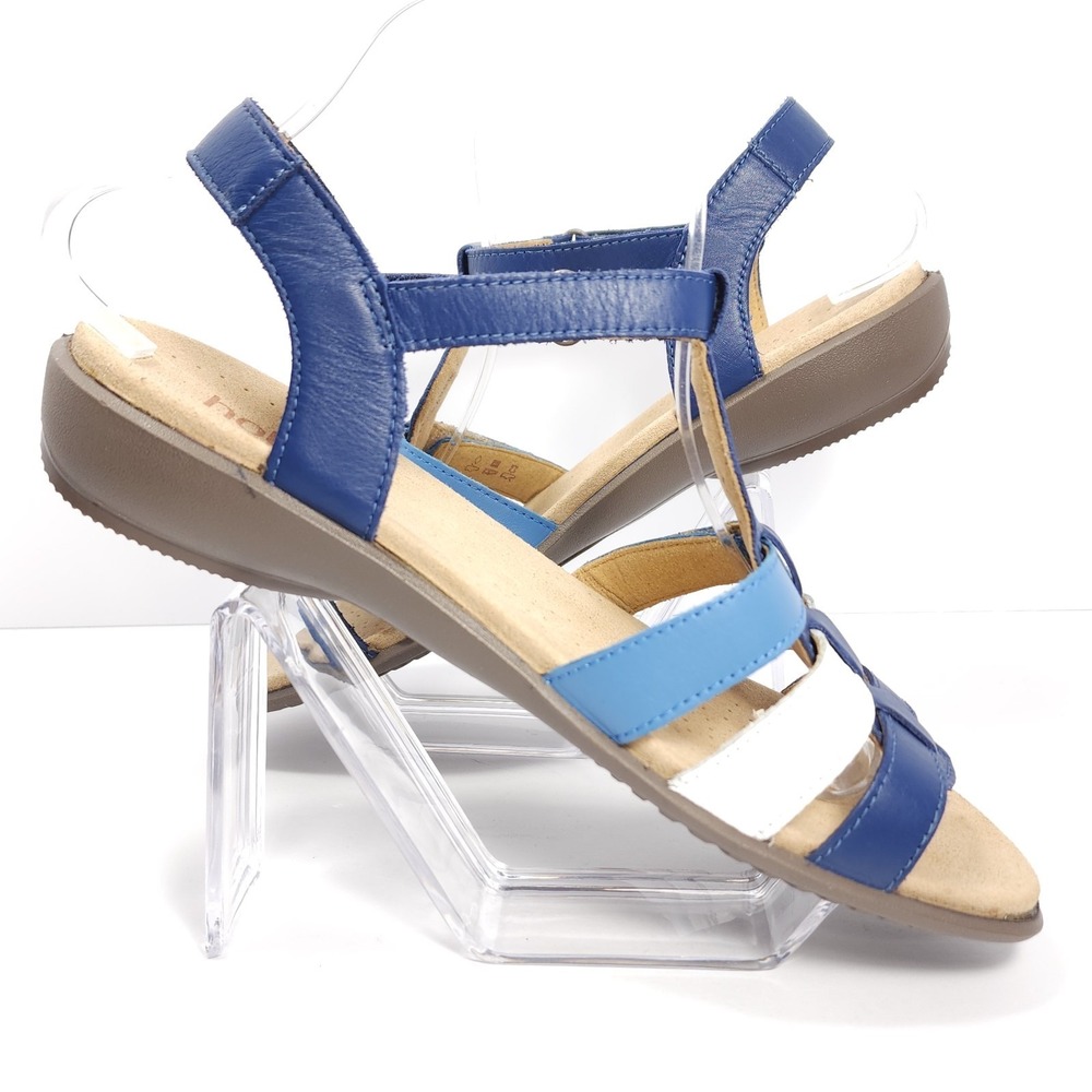 Hotter Soli Women's Leather Gladiator Sandals STD Aquatic Blue & White Size 9 - Picture 9 of 16